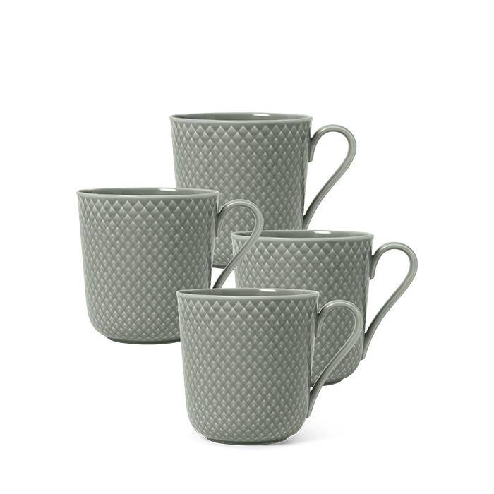 Rhombe Earth Mug With Handle Set, Moss, 4 Pcs.