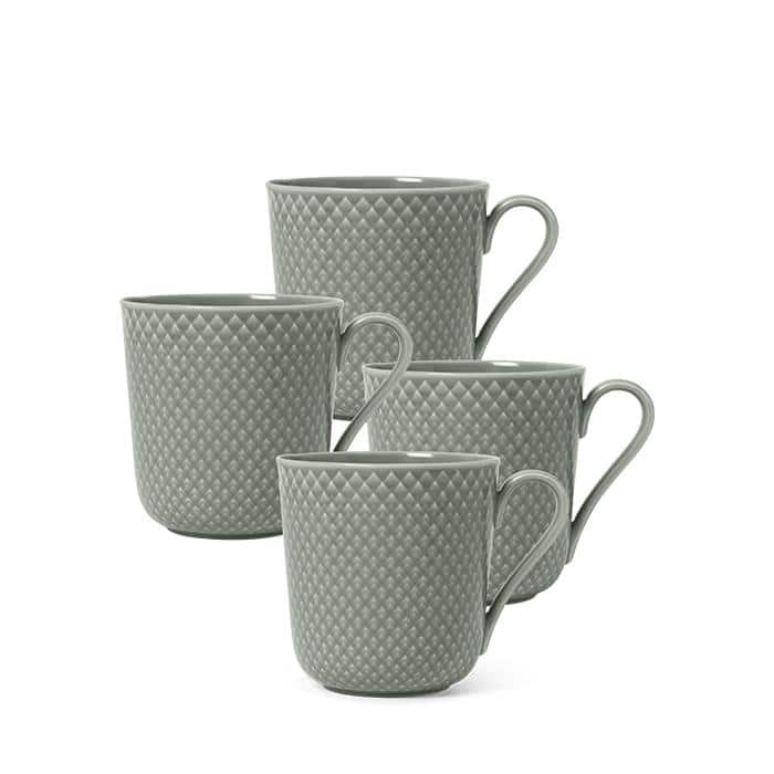 Rhombe Earth Mug With Handle Set, Moss, 4 Pcs.