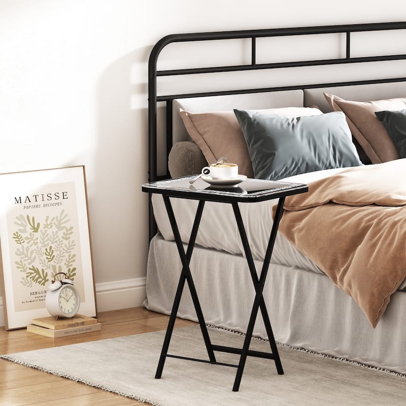 Foldable Mirrored Side Table Metal Leg End Table for Small Space