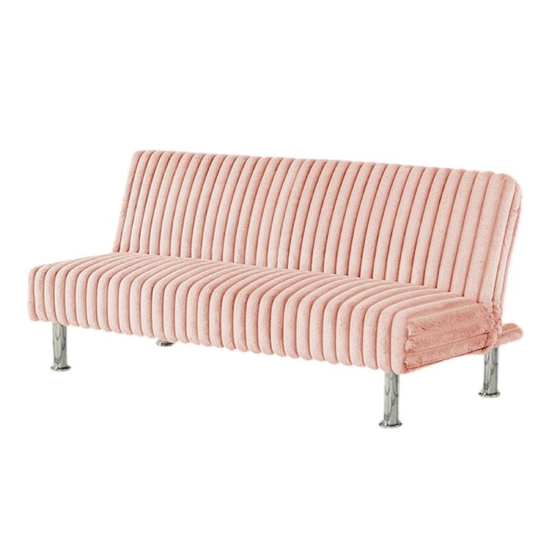 Hini Fold Out Futon Sofa Bed, Light PInk, Modern Chrome Metal Legs