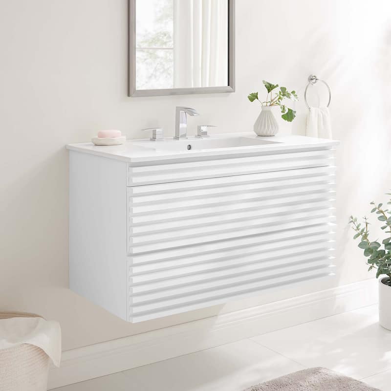 Render 36" Wall-Mount Bathroom Vanity - White White
