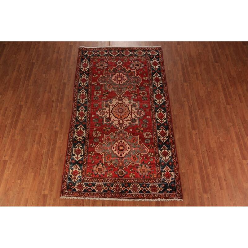 Geometric Bakhtiari Persian Vintage Area Rug Handmade Wool Carpet - 5'6" x 9'10"