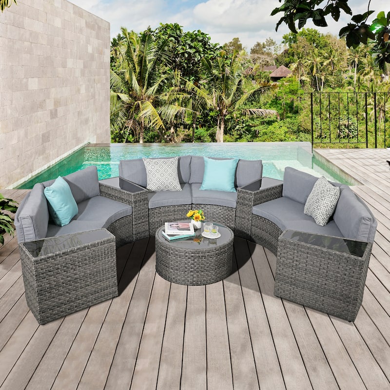 Outdoor 11-Piece Rattan Sofa Sectional Set - Grey