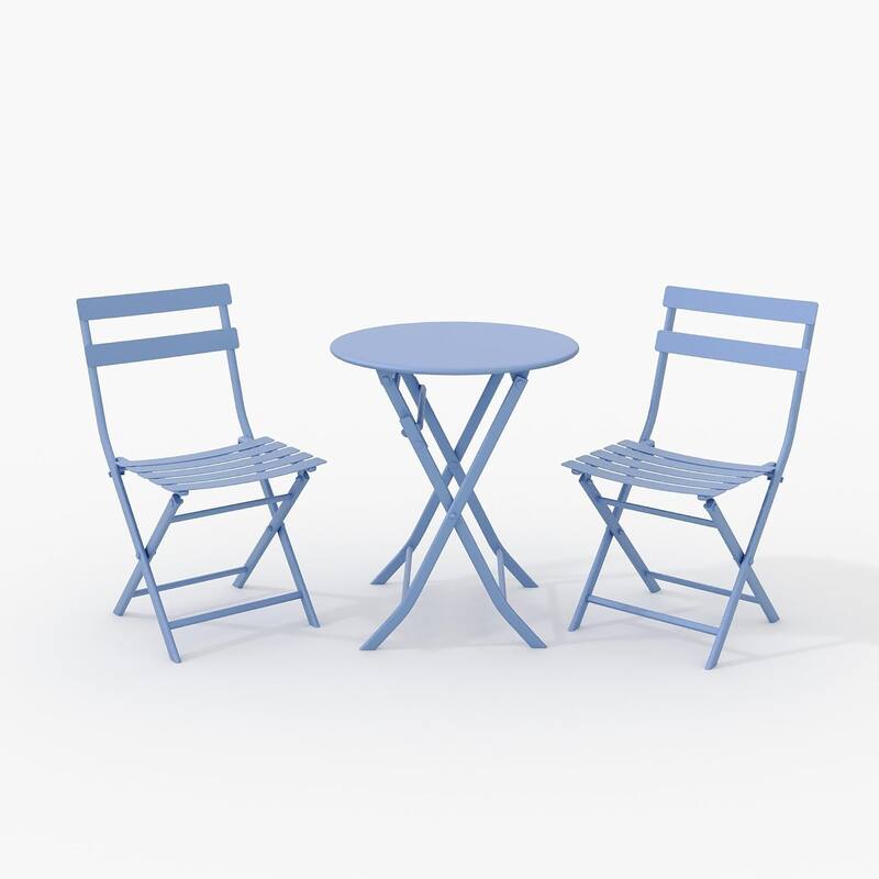 3 Pieces Patio Foldable Round Table and 2 Chairs