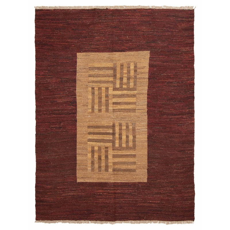 ECARPETGALLERY Flat-Weave Natural Burgundy Wool Tapestry Kilim - 4'10 x 6'7 - Dark Burgundy - 4'10 x 6'7