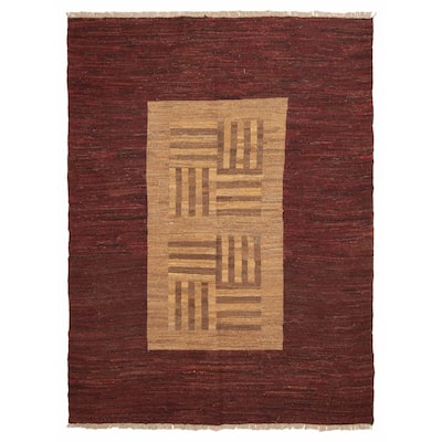 ECARPETGALLERY Flat-Weave Natural Burgundy Wool Tapestry Kilim - 4'10 x 6'7