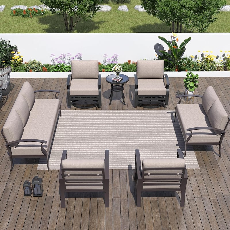 Kullavik Aluminum Outdoor Patio Furniture with Curved Armrests & Firepit Table