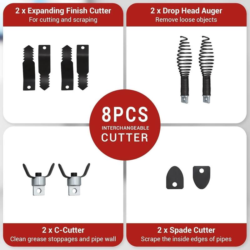 100 FT x 1/2 Drain Cleaner Machine with 370W Motor for 1" to 4" Pipes