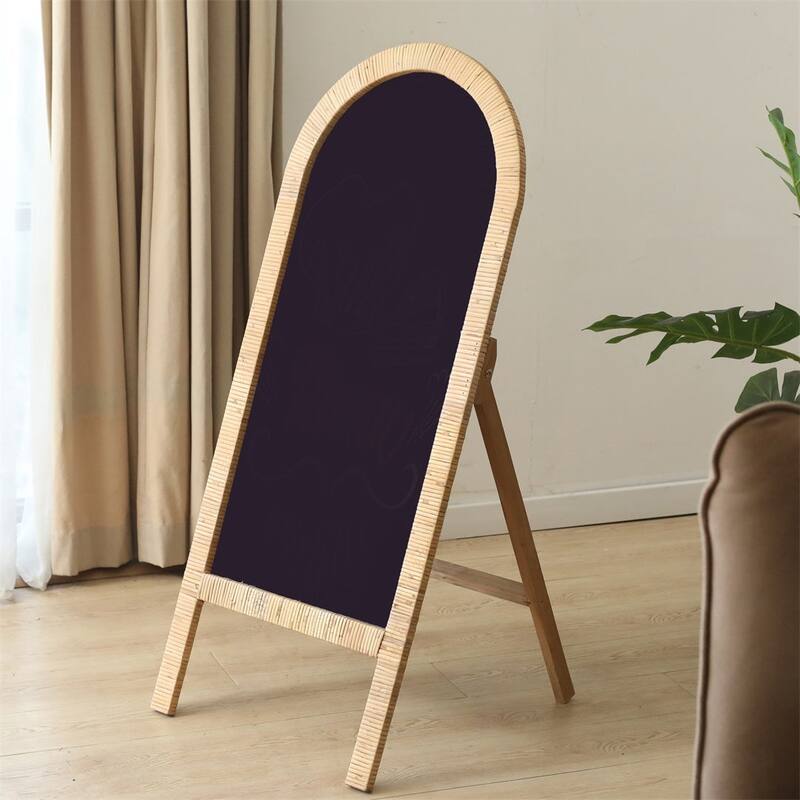 Roussilon Curved Rattan Wrapped Standing Chalkboard - Brown