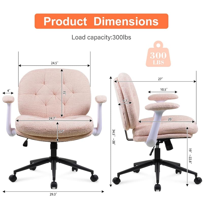 Cross Legged Office Chair with Flip-up Armrests and Wheels, Wide Seat