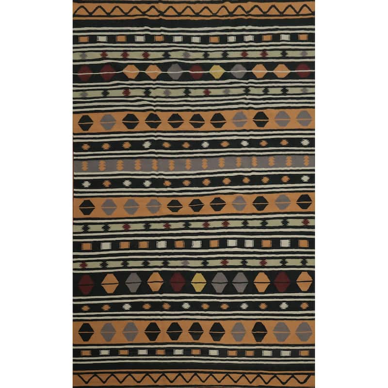 Hand Woven Oriental 100% Wool Carpet Southwestern Tribal Oranges & Rust Kilim Area Rug - 14' 0'' X 9' 1''