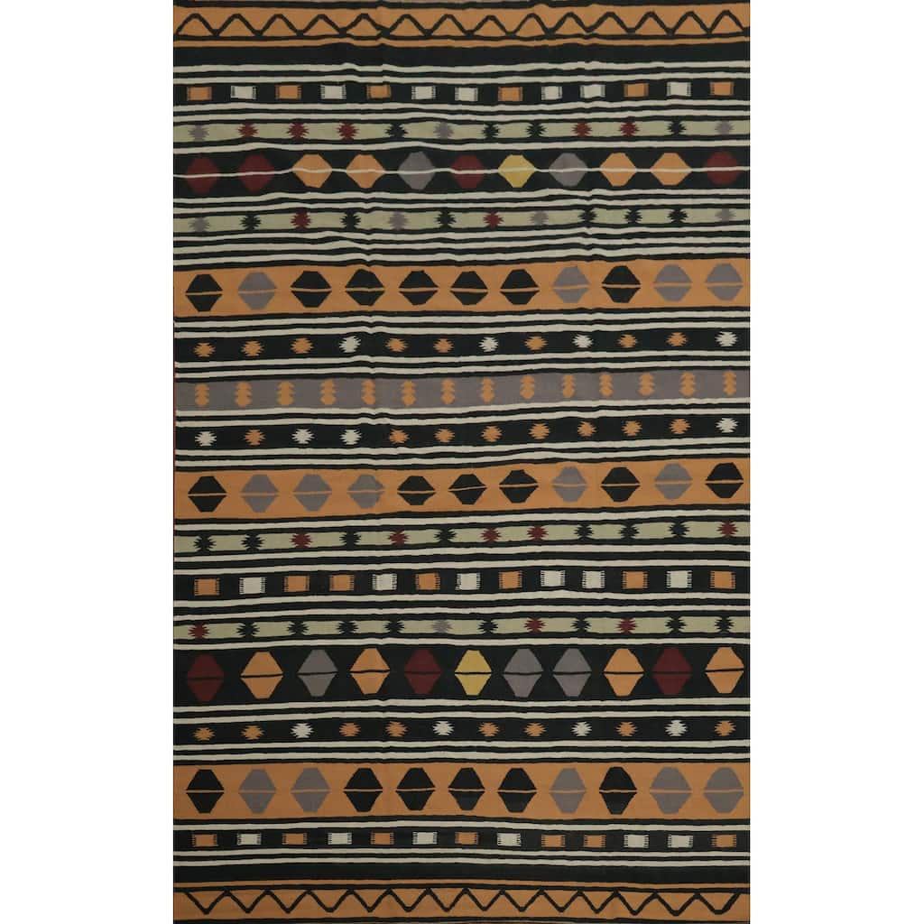 Hand Woven Oriental 100% Wool Carpet Southwestern Tribal Oranges & Rust Kilim Area Rug - 14' 0'' X 9' 1''
