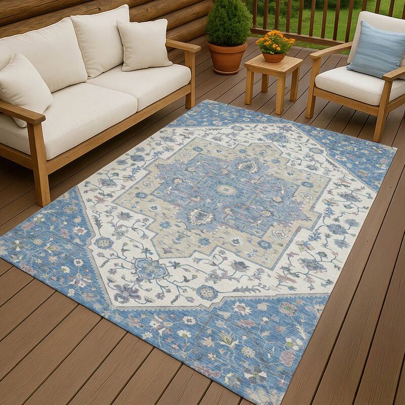 Machine Washable Indoor/ Outdoor Traditional Kolkata Chantille Rug