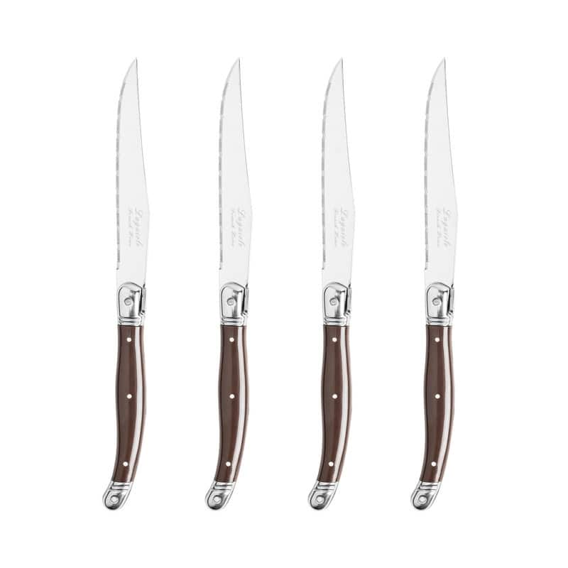 French Home Set of 4 Laguiole Steak Knives, Chocolate Brown