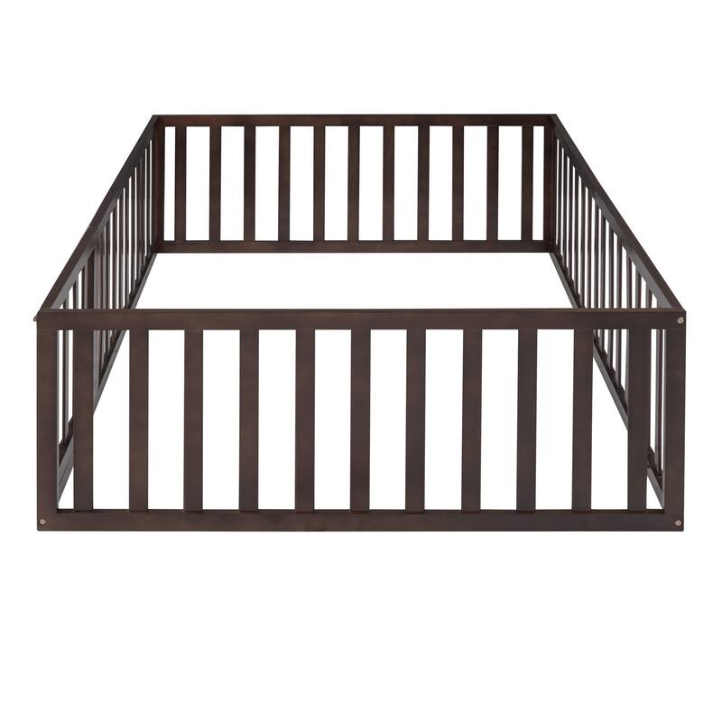Full Size Wood Daybed Frame with Fence, Natural