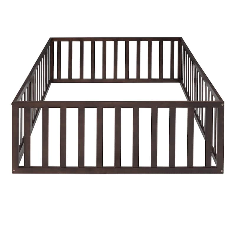 Full Size Wooden Daybed Frame with Safety Fence, Walnut Finish - Open Design for Versatile Use