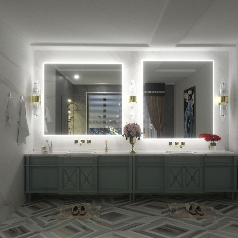 Frameless Anti-Fog 3 Colors Dimmable LED Backlit Wall Bathroom Vanity Mirror