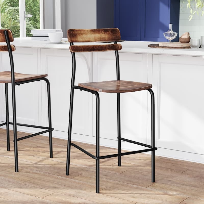 2PK Commercial Solid Wood Bar Stools with Frames and Antique Finish - 19.75"W x 22.25"D x 44.5"H
