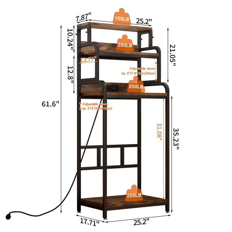 Vintage 4-Tier Mini Fridge Stand with Storage