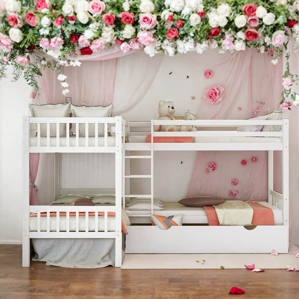 slide 2 of 16, Twin over Twin L-Shaped Bunk Bed with Drawers For Bedroom,Dorm,Adults,Kids White