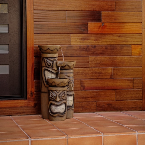 Decorative Indoor or Outdoor Tiki Fountain with LED Lights