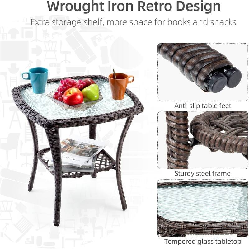 Outdoor Wicker Furniture Set 3-Piece Swivel Glider Rocking Chair and Coffee Table