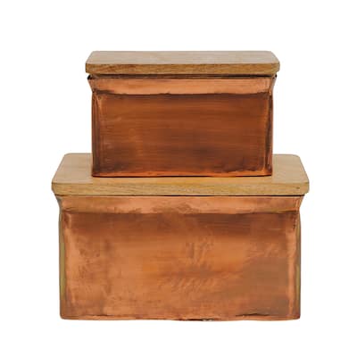 Iron Boxes with Wood Lids (Set of 2 Sizes)
