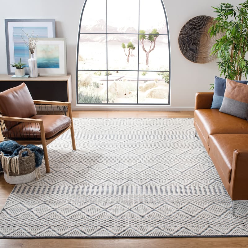 SAFAVIEH Handmade Natura Jenice Moroccan Wool Rug - Ivory/Blue - 5' x 8'