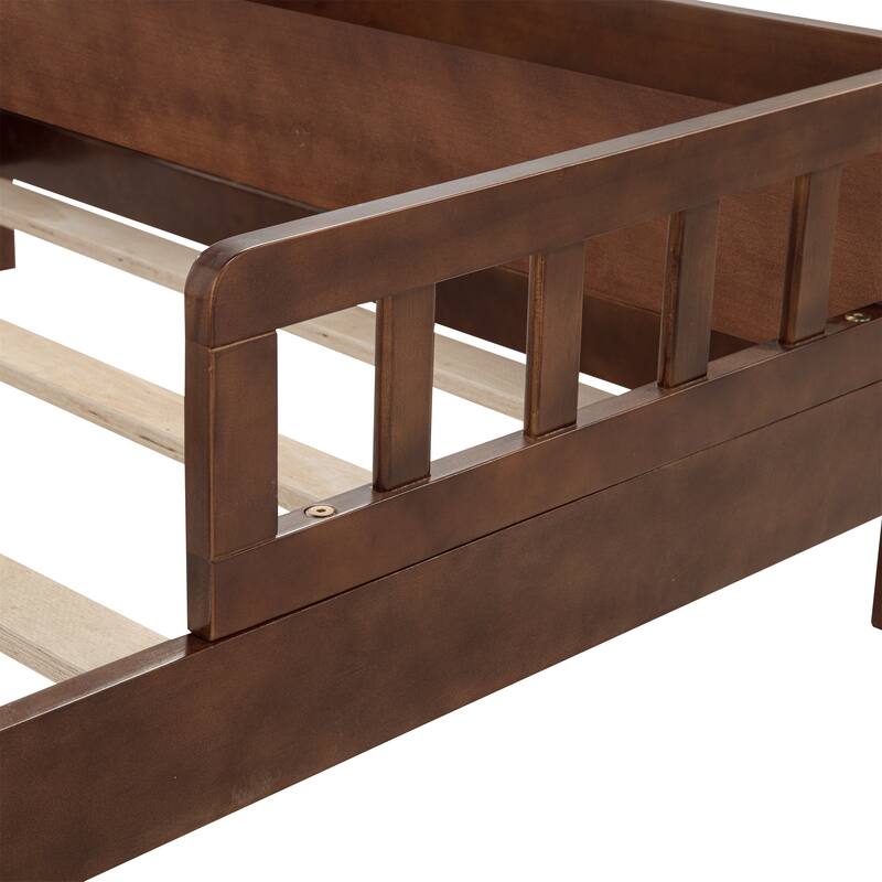 Full Size Pine Bed w/ Bookcase Headboard ,LED Sensor Light, Guardrails