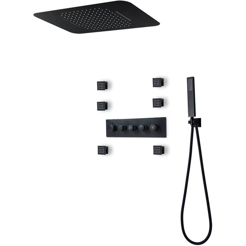 DeerCreek 23" Shower System- LED Music Railfall Waterfall Thermostatic Faucet w/ Jets - MB - Matte Black
