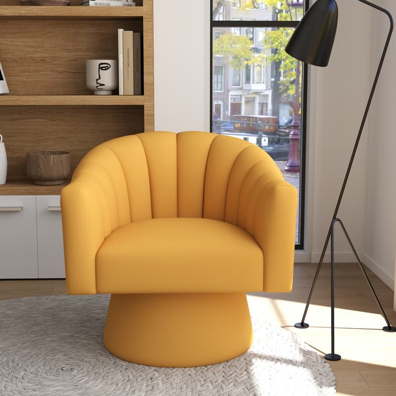 SEYNAR Modern Glam Velvet Upholstered Round Swivel Accent Arm Barrel Chair for Living Room