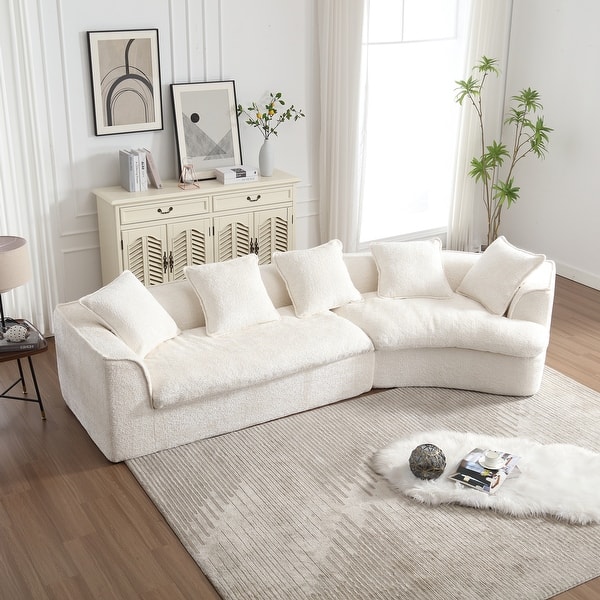 Boucle L-Shape Upholstered Sectional Sofa Couches with 5 Throw Pillows and Rounded Arc Design - Bed Bath & Beyond