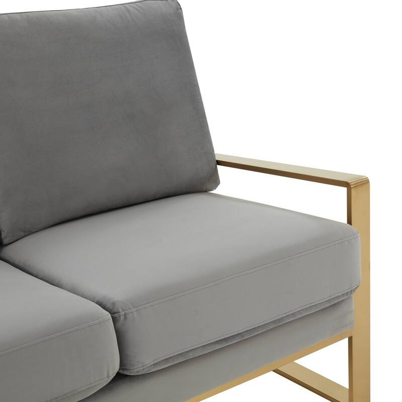 Jefferson Modern Two-Seater Velvet Loveseat with Brushed Gold Stainless Steel Base, Removable Cushions for Living Room or Lounge