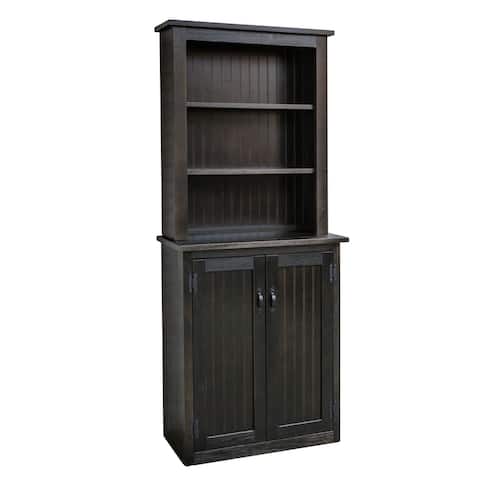 York Storage Display Hutch Cabinet, 2-Door, Espresso Top & Base-Wood