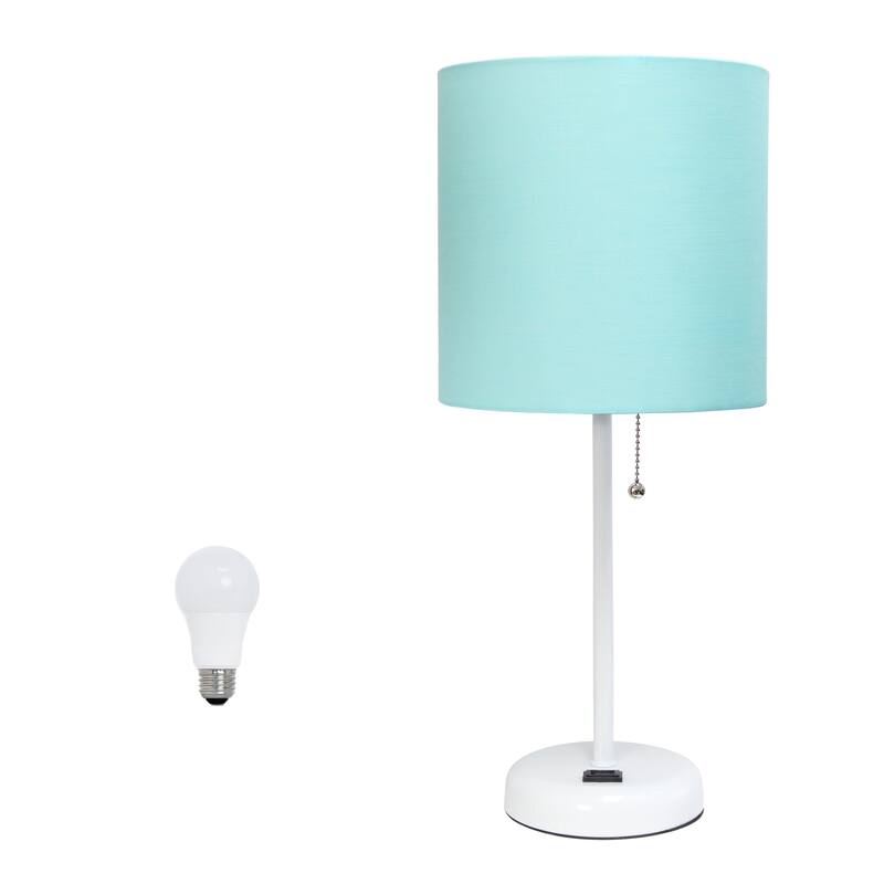 19.5" Modern Table Lamp with USB Charging Port and Fabric Shade for Home Office or Bedroom - With Bulb - Aqua-Single