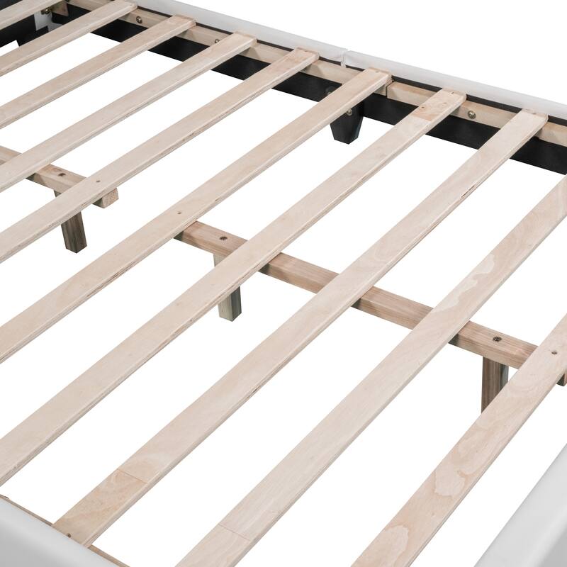 Upholstered Kids Bed with Rabbit Ears Headboard, PU Leather Platform Bed Frame with Wooden Slat Support