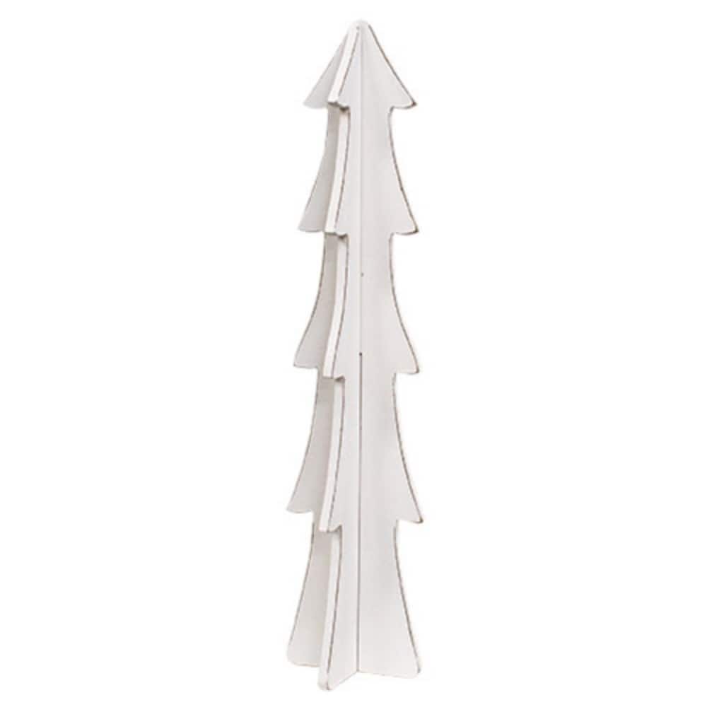 2-Piece White Painted Wooden Tree Decoration Freestanding Rustic Farmhouse Winter Display