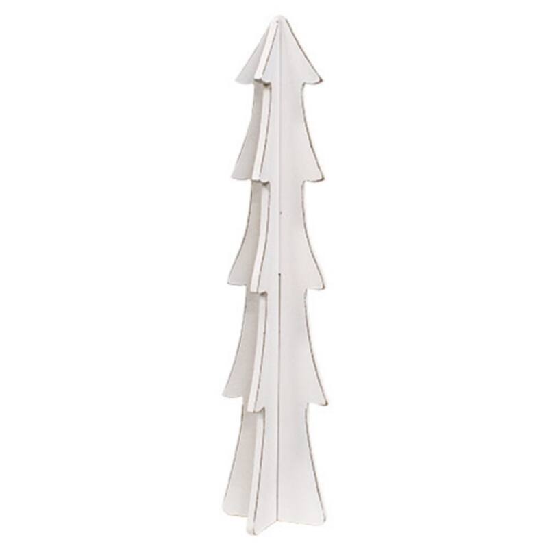 2-Piece White Painted Wooden Tree Decoration Freestanding Rustic Farmhouse Winter Display - 19"H