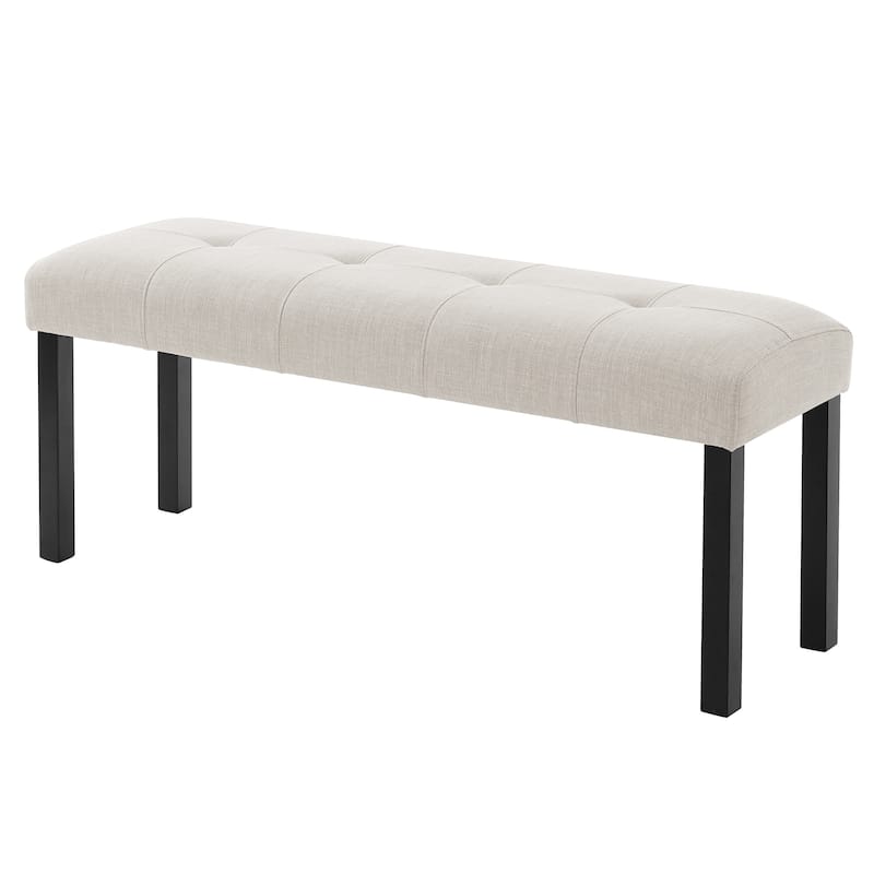 Modern Tufted Linen Bench, Farmhouse Upholstered Dining & Entryway Bench