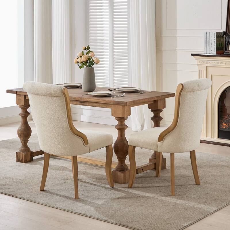 Velvet Dining Chairs with Curved Wood Trim and Sculpted Legs(Set of 2)