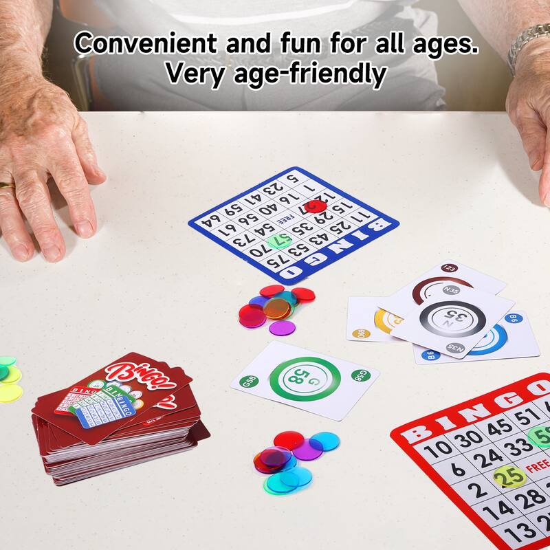GSE™ Complete Bingo Game Set with 50 Bingo Cards, 500 Bingo Chips & Deck of Calling Cards - Bingo Set