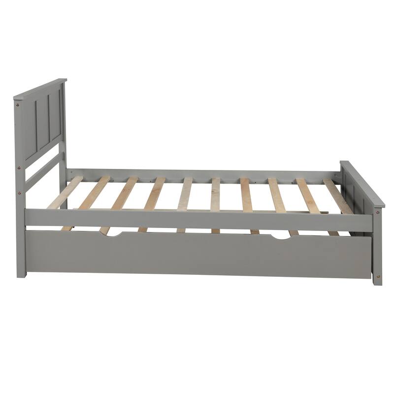 Twin Size Wood Platform Storage Bed with Trundle
