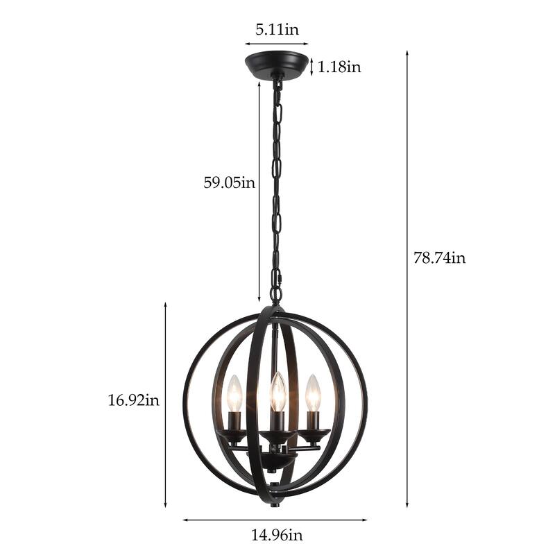 3-Light Farmhouse Globe Chandelier for Dining Room Kitchen Island