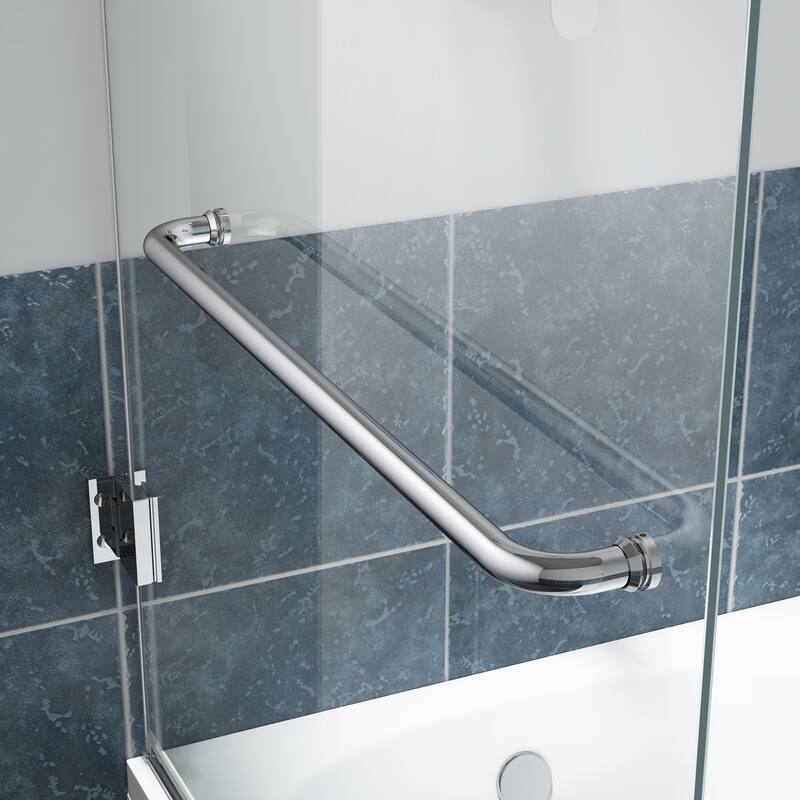 FELYL 34" W x 58" H Hinged Frameless Tub Door with Heat Soaking Process and Protective Coating Clear Glass