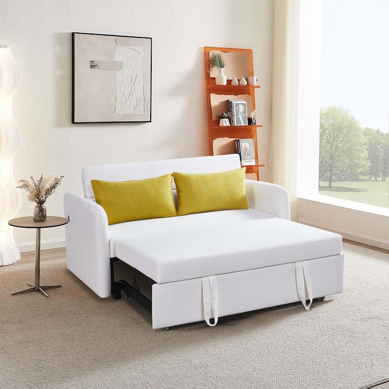 Aukfa Sofa Bed Pull Out Couch Convertible Loveseat Sleeper Sofa Couch - Cream