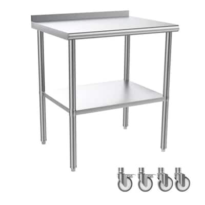 Stainless Steel Table with Backsplash & Undershelf Caster