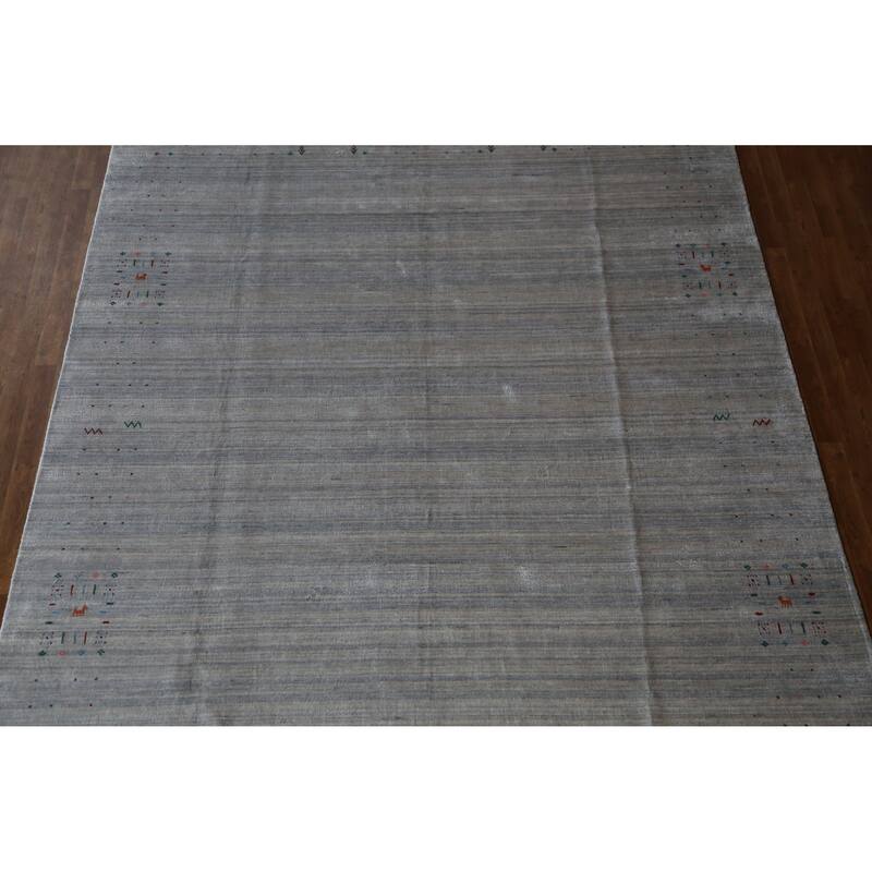 Hand Knotted Oriental 100% Wool Carpet Tribal Tribal Greys & Charcoal Gabbeh Area Rug - 12' 4'' X 9' 1''