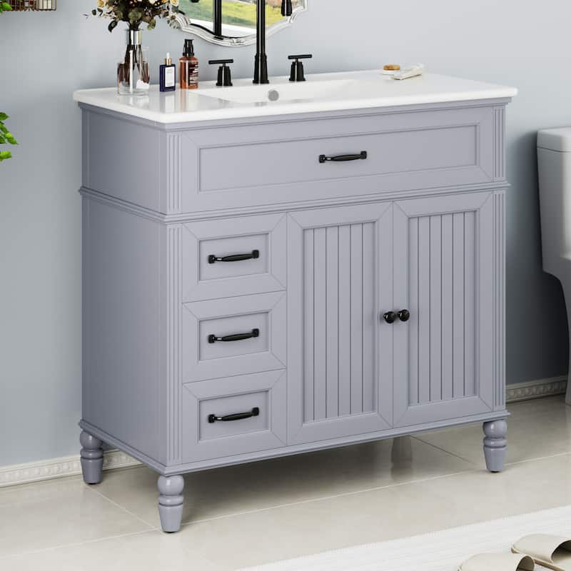 Christopher Knight Home Yvenith 36" Bathroom Vanity with Ceramic Sink - 36.00" Lx 18.5" W x 34.4" H