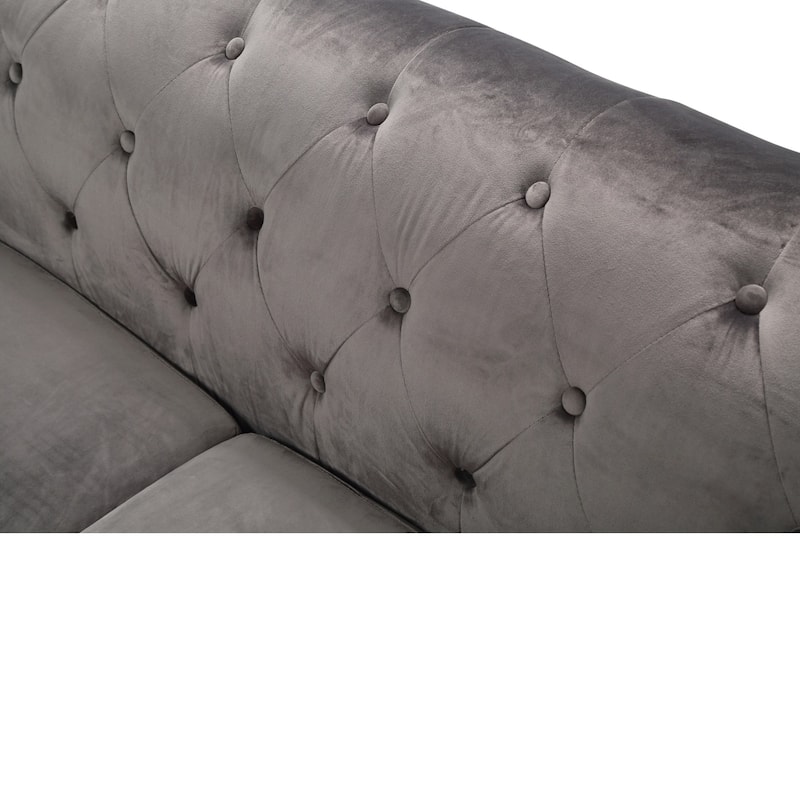 Tufted Nailhead Trim Velvet Sofa with Throw Pillows - 83" - Dark Gray