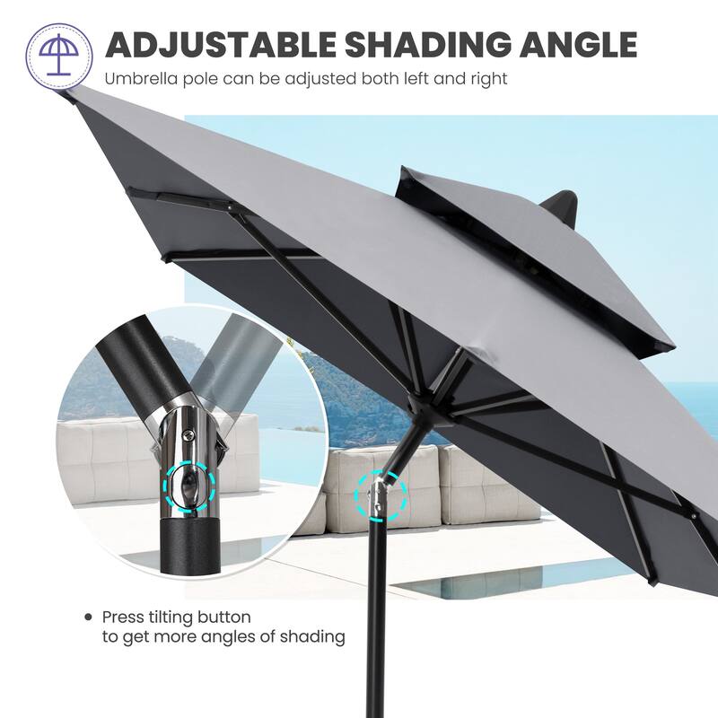 Crestlive 9 x 5 FT Double Top Patio Outdoor Market Umbrella Table Umbrella, Base Not Included